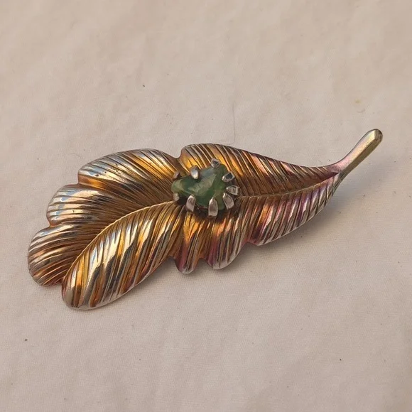 Vintage Feathered Brooch with Gem Center The legendary peacock brooch. At the 1867 World Fair in  main image 4